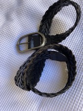 Vintage Black Leather Plaited Leather Belt With Lge Buckle. 90cm