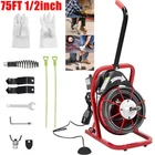 75 Ft 1/2" Drain Cleaner Machine Drain Auger Sewer Snake with 4 Cutters & Gloves