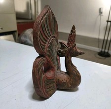 Vintage Old Collectible Fine Carved Early Wooden Peacock Wall Hanging Panel