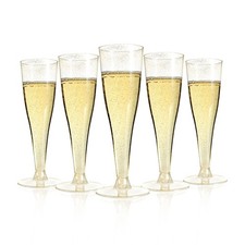 200 Pack Champagne Flutes Plastic, 4.5 oz Gold Glitter Plastic Disposable Ste...