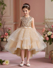 Vestido sin mangas con cuello redondo, con lentejuelas, lazo Elegante Para Ni a