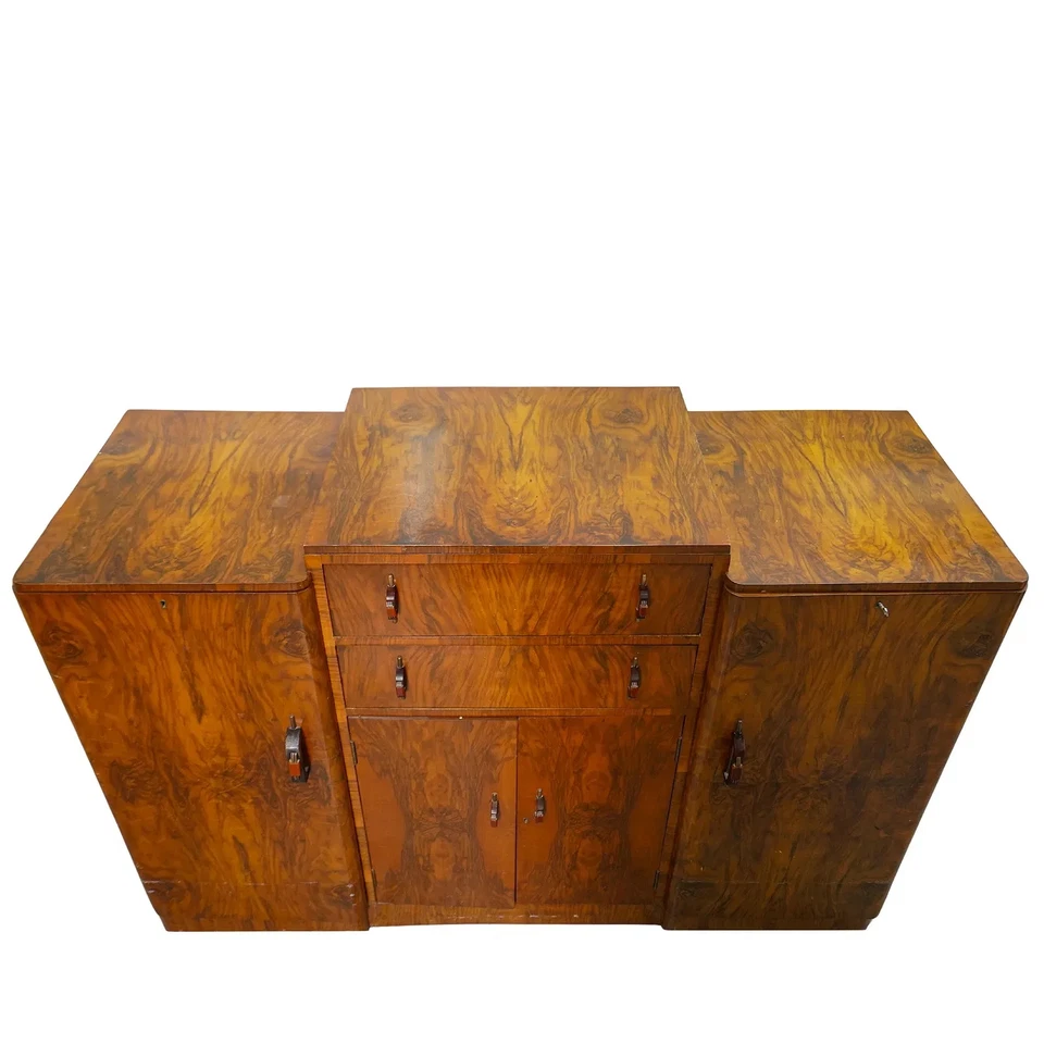 Art Deco English Burr Walnut Sideboard, Server. - Image 4 of 4