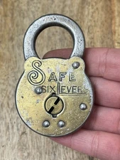Vintage Old Safe Six Lever Padlock Lock No Key