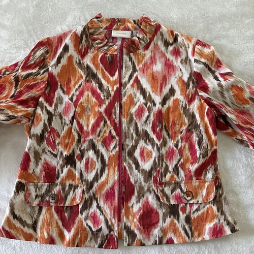 Chico's Jacket Women 0 XS Open Front Colorful Blazer Pockets 3/4 Sleeve Linen - Picture 4 of 13