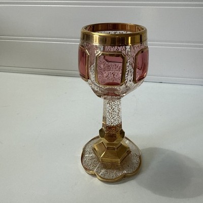 Moser Style Glasworks Kamenicky Semov Pink  and Gold Cocktail Glass 4 1/4 