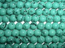 AL624 CZECH 8mm ROUND Glass Beads-TURQUOISE  BLACK 25 