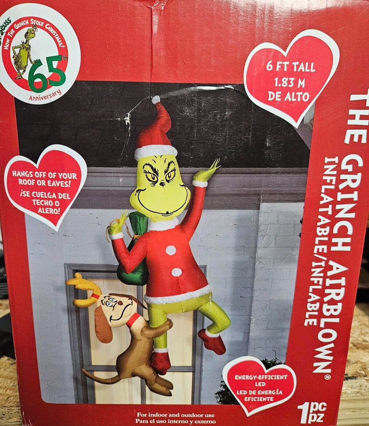 Gemmy 6ft Tall Dr. Seuss Hanging Grinch w/ Max Christmas Inflatable