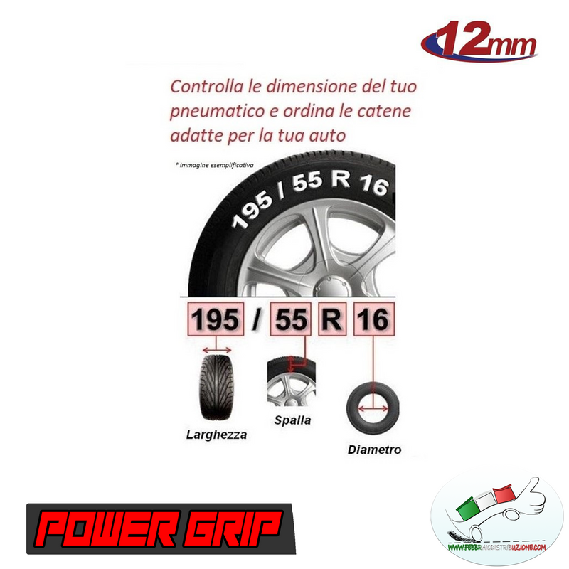 Catene Da Neve POWER GRIP 12mm - Omologate TÜV - Tensione Auto-bloccante - Per Pneumatici 225/80R15 A 285/30R20 - Foto 3