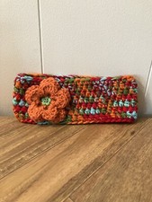 Girls Handmade Knit Multicolor Ear Warmer Headband Hat Winter Orange Floral OS