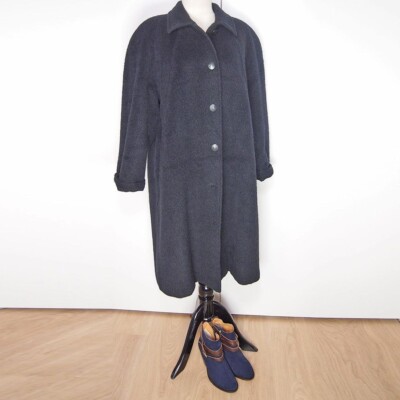 Marina Rinaldi Teddy Bear Coat Blue Alpaca Mohair Single Breasted Womens Size 19
