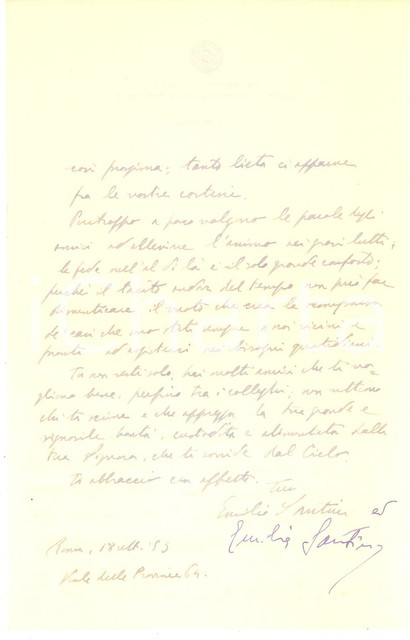 1953 Roma Lettera Prof Emilio Santini Per Condoglianze A Un Collega Autografo Ebay