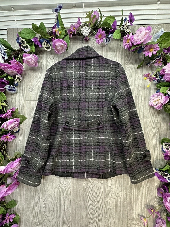 Chaqueta Abrigo Attention Pea Para Mujer Talla Grande Gris A Cuadros Doble Pecho, Forrada Foto 2 de 4