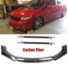 For Honda Civic Carbon Fiber Black Front Lip Chin Bumper Body Kit Spoiler