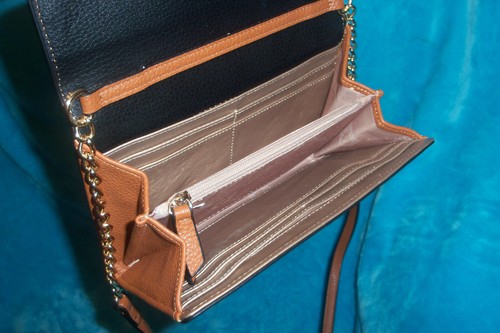 New ANNE KLIEN Black & Saddle Brown Wallet Crossbody Bag - CHAIN STRAP - PEBBLED - Picture 16 of 17