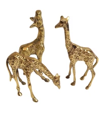 Vintage Giraffe Figurine Lot Brass Textured Tribal Mod Patina