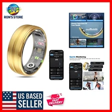 Gold Smart Health Ring Tracker: Fitness, Sleep & Stress Monitor - Waterproof