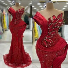 Luxury Mermaid Evening Dresses Beaded Flowers Zipper Back Birthday Prom Gowns