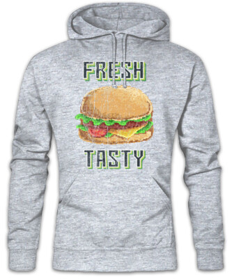 Fresh Tasty Hoodie Kapuzenpullover Burger Barbecue Pixel Hamburger Chef Bun