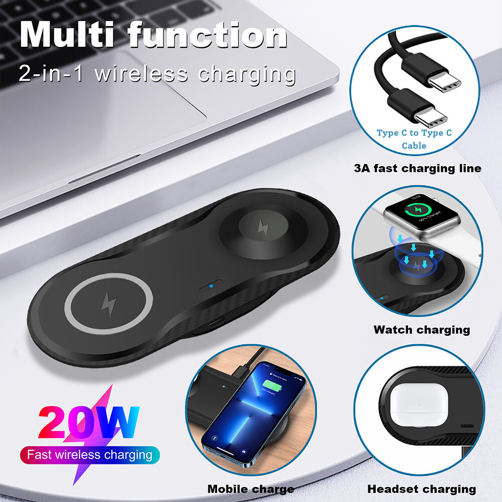 2in1 Wireless Charger Dual Mat Pad For Apple AirPods Watch S10/9/8 iPhone  16 Pro