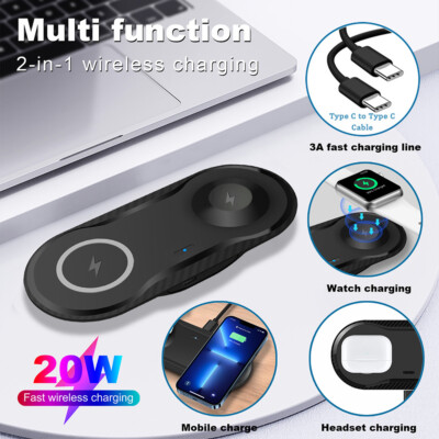 2in1 Wireless Charger Dual Mat Pad For Apple AirPods Watch S10/9/8 iPhone 16 Pro