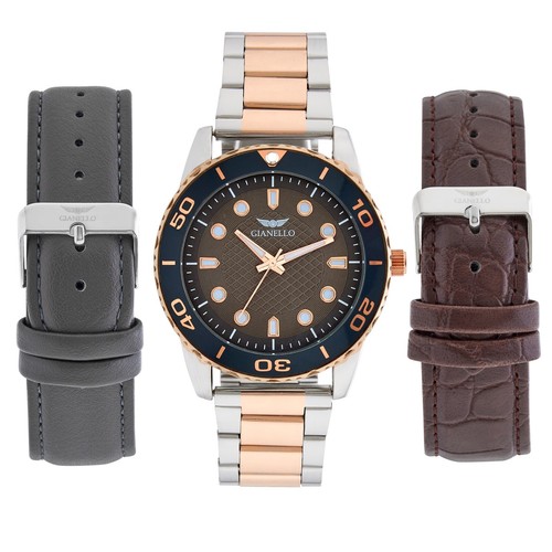 Gianello Regal Two Tone Interchangeable 3 Strap Watch Set - Picture 5 of 13