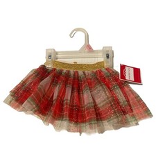 Christmas Tutu Size 3-6 M Gold Green Red Plaid Gold Waistband NWT