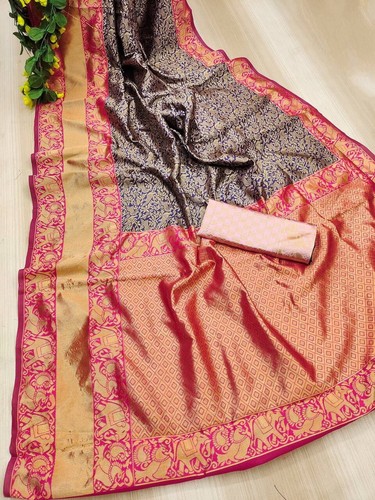 BEAUTIFUL RICH PALLU & JACQUARD WORK SAREE WITH JACQUARD BORDER BLOUSE - Picture 3 of 8