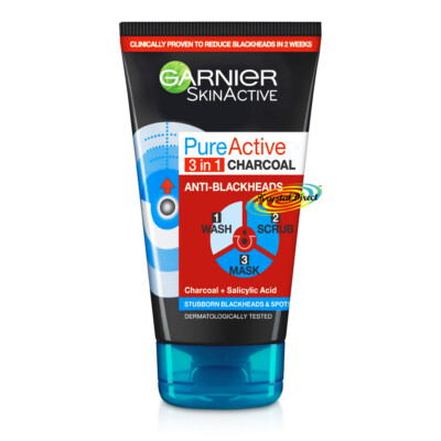 Garnier Pure Active 3 in 1 Kohle Gesichtspeeling Waschmaske 150ml