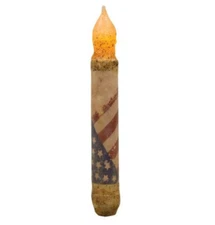 6" Burnt Ivory Vintage Flag TIMER Taper Candle