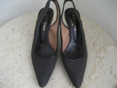 AUTH YSL SAINT LAURENT SLINGBACKS THICK LINEN BROWN POINTY TOE SZ39''RET$698 WOW
