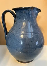 Handsome Excellent Vernon Owens 1993 Jugtown NC Folk Pottery Blue Pitcher