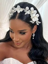 Flower Bride Wedding Headband Silver Leaf Hair Vine Pieces Floral Bridal
