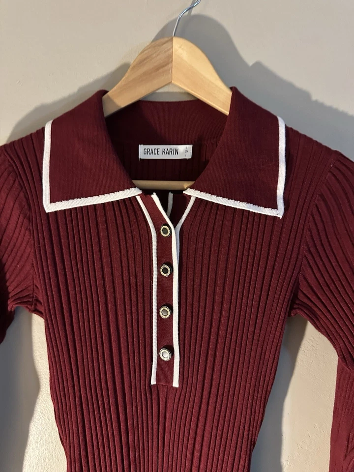 Grace Karin Women's RETRO Work Pencil Dress LONG RUFFLED SLEEVE KNIT SZ S - Image 4 of 4