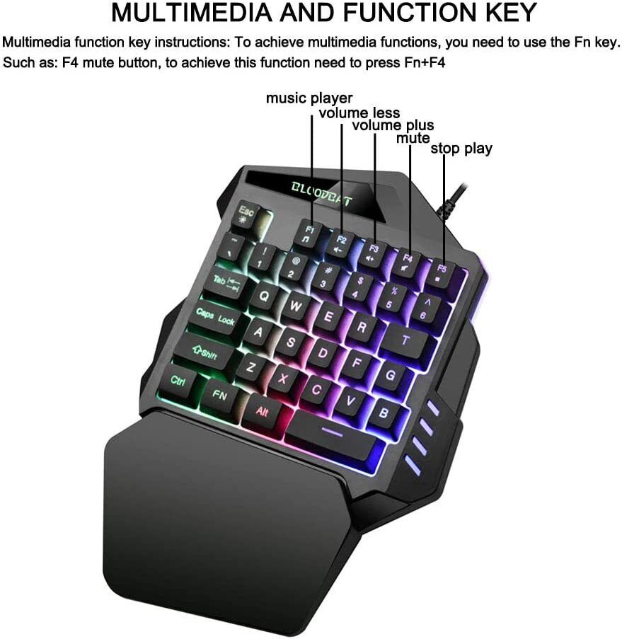 T1 Wired One Handed Gaming Keyboard Mouse Combo Ergonomic Multicolor  Backlight One-Handed Game Keyboard Mouse Set For PC