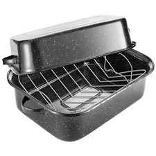 QPMR 21" Granite Roasting Pan with Rack, 25lb Capacity, Versatile Lid for Turkey