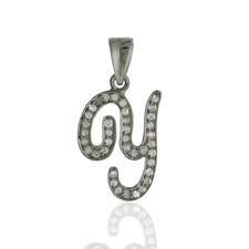 Diamond Initial Y Pendant Sparkling Script Alphabet Jewelry Sterling Silver Gift