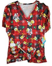 Sylvester  Tweety Christmas Unisex Scrub Club Top V-Neck Med New