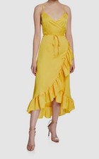 StyleKeepers Women's Yellow Surplice Self-Tie Sleeveless Wrap Dress Size M