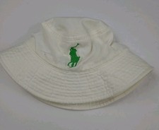 Vintage Polo Ralph Lauren Pony Logo Bucket Hat White RL Sport Boys Youth WORN