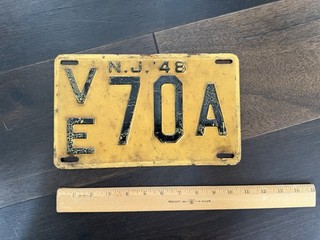 Vintage 40s 1948 New Jersey Auto License Plate