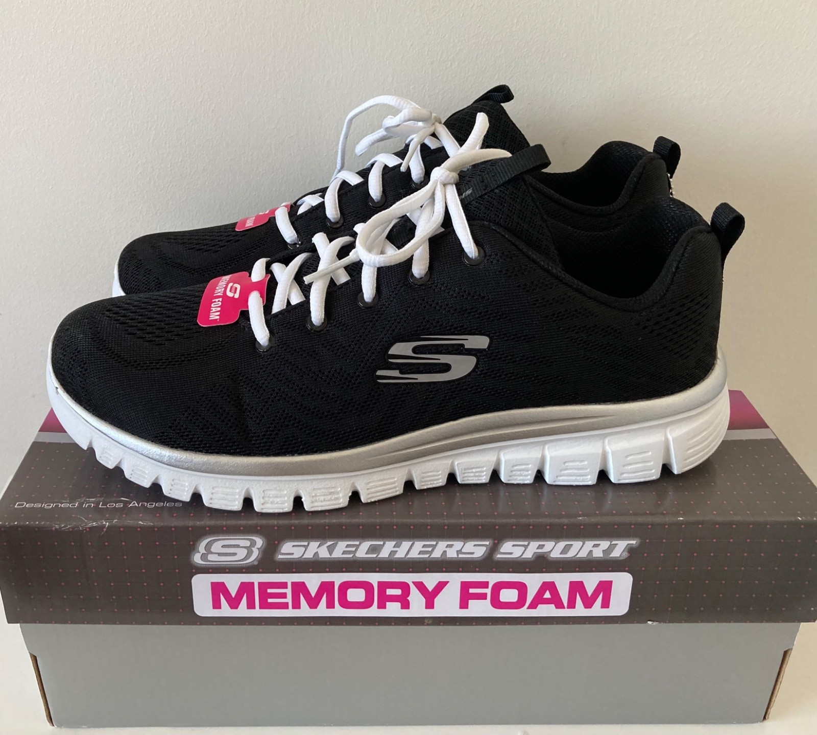 Skechers Graceful Get Connected black and white trainers size 8 UK brand new image 6