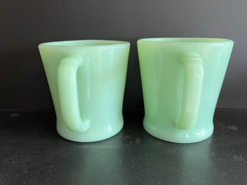 Set (2) Vintage Jadite Green Fire King Coffee Mugs D Handles - Picture 2 of 9