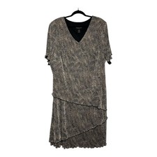 Connected Woman Metallic Gold Black Tiered Dress Plus 24W V-Neck VJ4D1445L