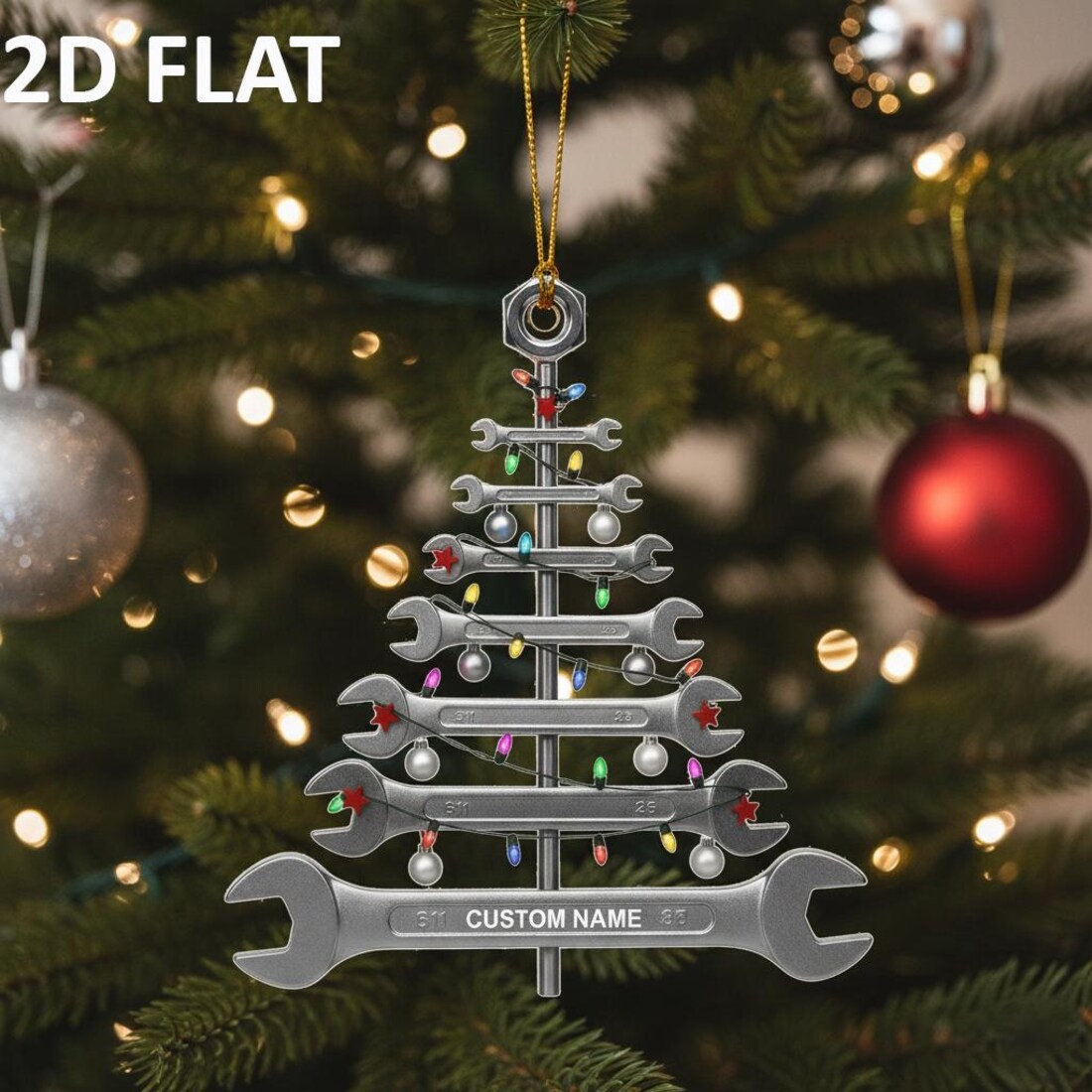 Personalized Wrench Christmas Tree 2D FLAT Ornament, Custom Mechanic