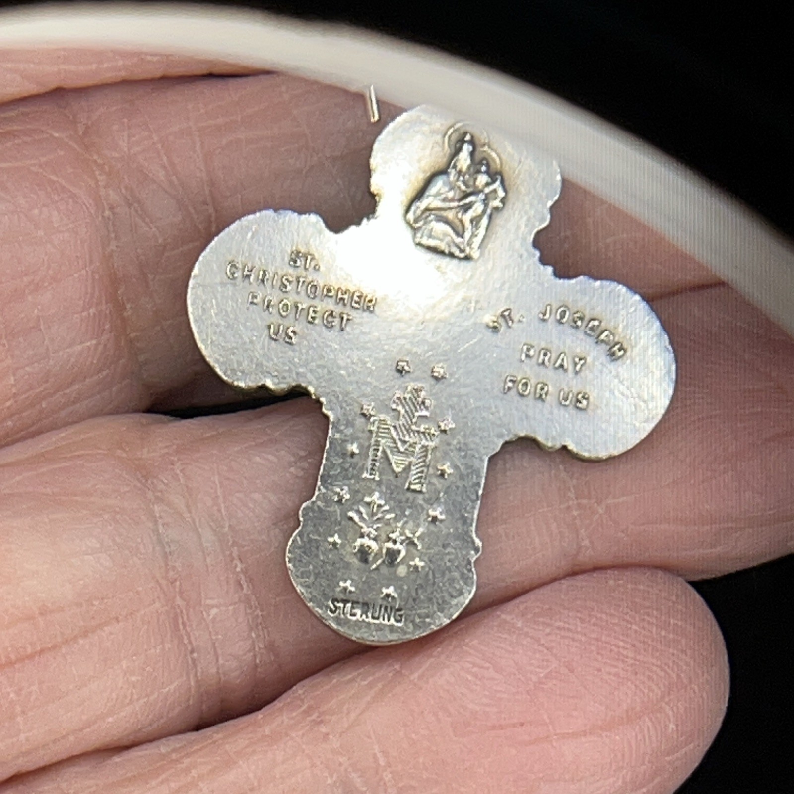 Four Way Medal Sterling Silver Enamel Catholic Medal pendant 4.66 grams