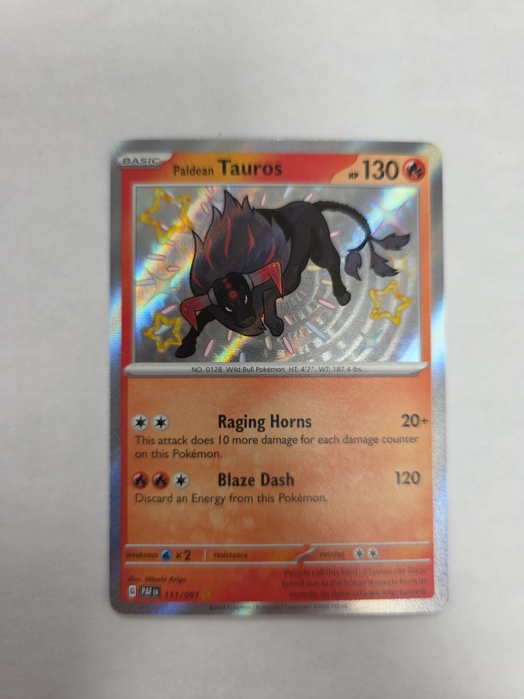 Paldean Tauros - Holo Shiny Rare SV: Paldean Fates 111/091 NM