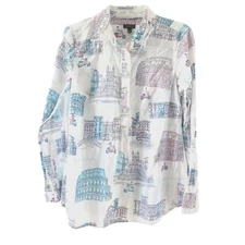 Talbots Long Sleeve Lightweight Blouse Small Cotton, Italy, Roman Holiday Cotton