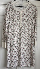 Oscar de la Renta Pink Floral Ruffle Cotton Jersey Long Sleeve Nightgown Medium