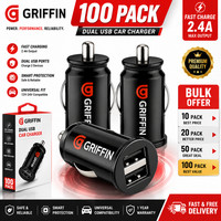 100X OFFICIAL GRIFFIN Fast Car Charger 2 USB Port Iphone Samsung Lighter Sok LOT