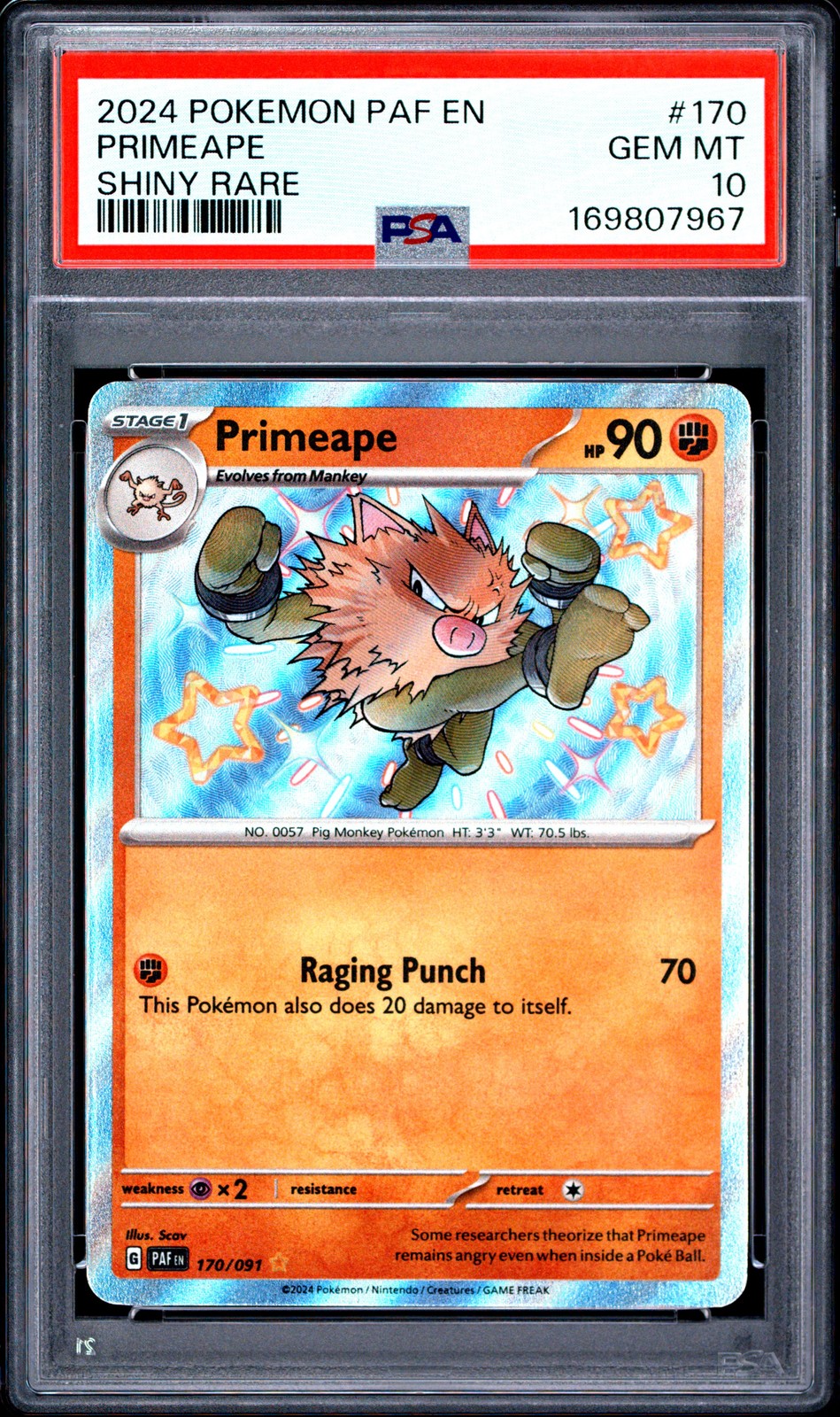 2024 POKEMON PAF EN-PALDEAN FATES SHINY RARE #170 PRIMEAPE PSA 10